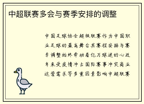 中超联赛多会与赛季安排的调整